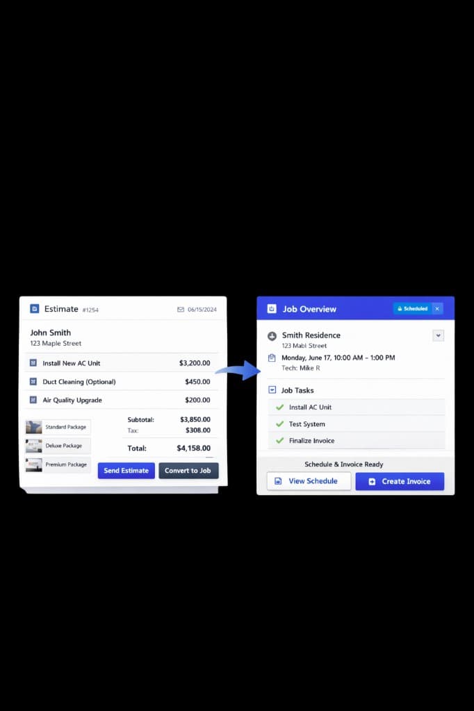 Estimate converting into a scheduled job ready for invoicing